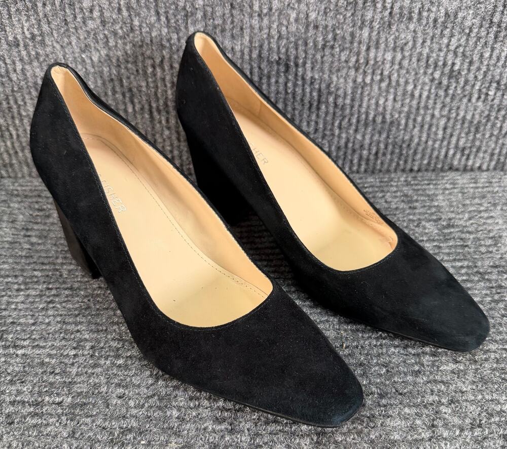 Marc Fisher Womens 6.5M Black Suede Block Heel Pumps Pointed Toe Dress Shoes